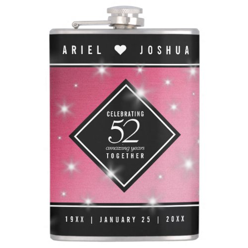 Elegant 52nd Star Ruby Wedding Anniversary Flask