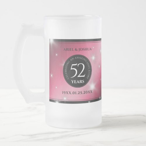 Elegant 52nd Star Ruby Wedding Anniversary Frosted Glass Beer Mug