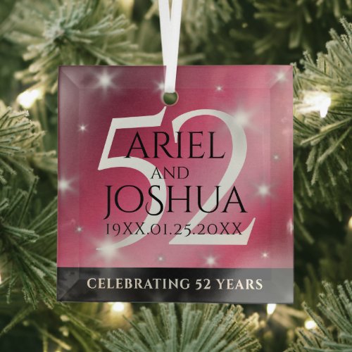 Elegant 52nd Star Ruby Wedding Anniversary Glass Ornament