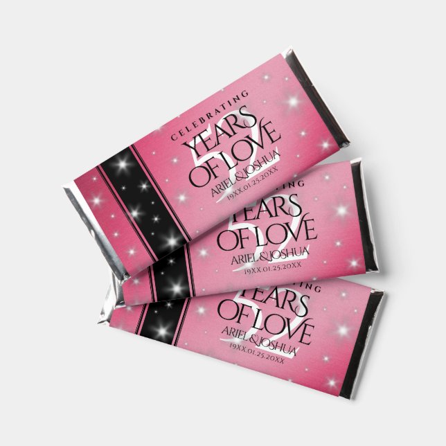 Elegant 52nd Star Ruby Wedding Anniversary Hershey Bar Favors (Front)