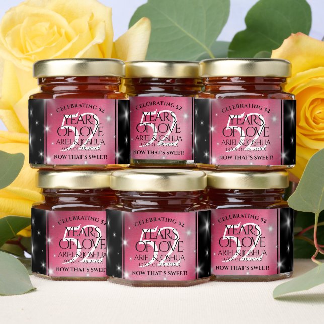 Elegant 52nd Star Ruby Wedding Anniversary Honey Jar Favors (Insitu)