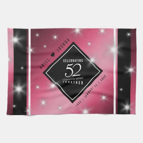 Elegant 52nd Star Ruby Wedding Anniversary Kitchen Towel