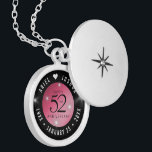 Elegant 52nd Star Ruby Wedding Anniversary Locket Necklace<br><div class="desc">Celebrate the 52nd wedding anniversary in style with this commemorative locket! Elegant black and white lettering with stylized stars twinkling on a rubine red background add a memorable touch for this special occasion and extraordinary milestone. Customize with the happy couple's names, and add dates for their star ruby anniversary. Design...</div>