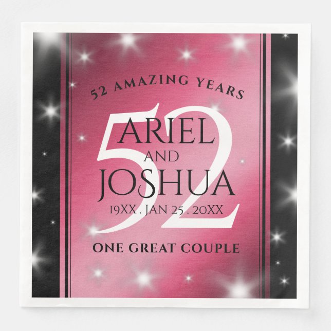 Elegant 52nd Star Ruby Wedding Anniversary Paper Dinner Napkins (Front)