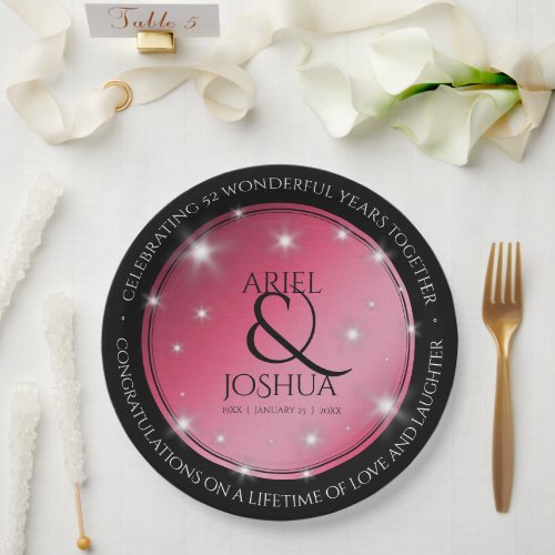 Elegant 52nd Star Ruby Wedding Anniversary Paper Plates