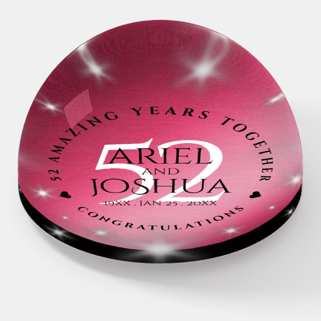 Elegant 52nd Star Ruby Wedding Anniversary Paperweight (Angled)