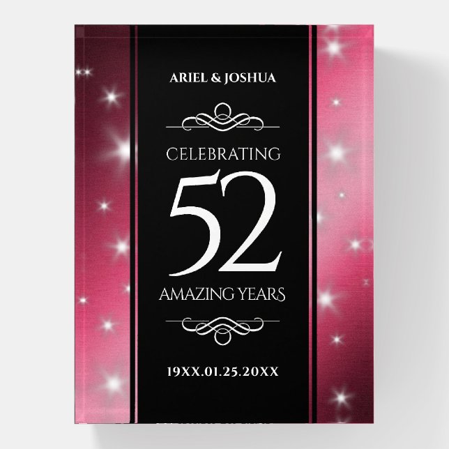 Elegant 52nd Star Ruby Wedding Anniversary Paperweight (Vertical)
