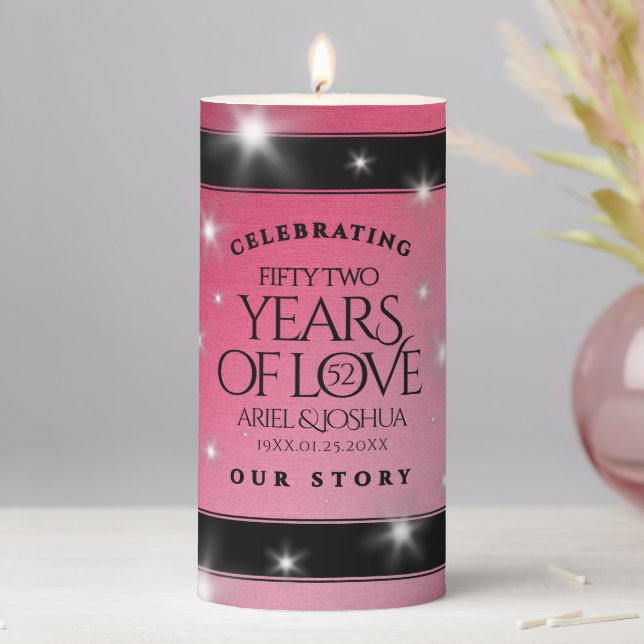 Elegant 52nd Star Ruby Wedding Anniversary Pillar Candle (In Situ)