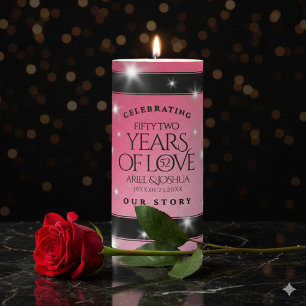 Elegant 52nd Star Ruby Wedding Anniversary Pillar Candle