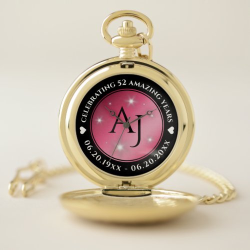 Elegant 52nd Star Ruby Wedding Anniversary Pocket Watch