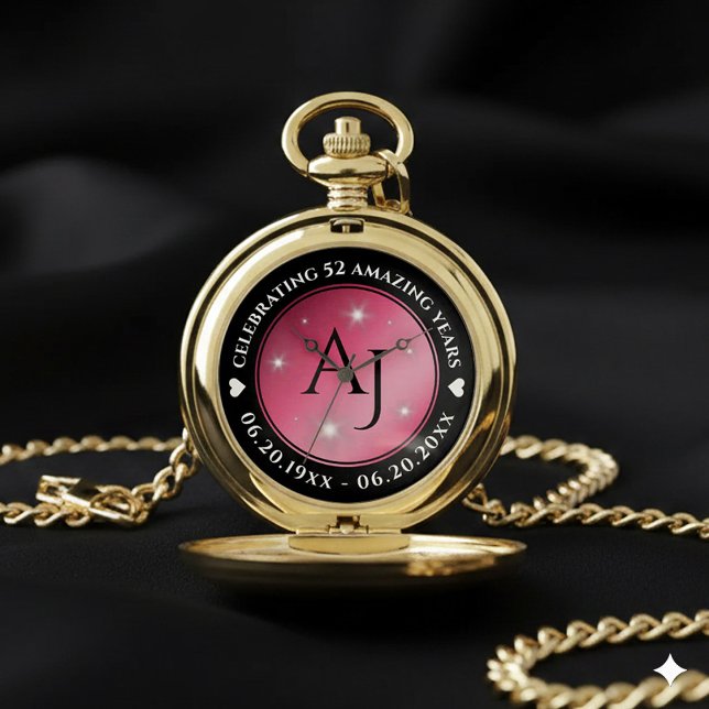 Elegant 52nd Star Ruby Wedding Anniversary Pocket Watch (Elegant 52nd Star Ruby Wedding Anniversary Pocket Watch Cover Photo)