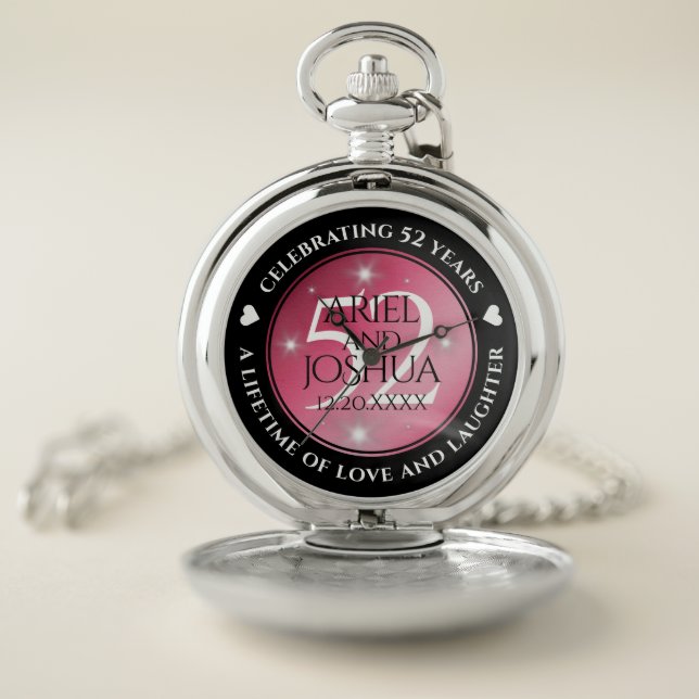 Elegant 52nd Star Ruby Wedding Anniversary Pocket Watch (Inside)