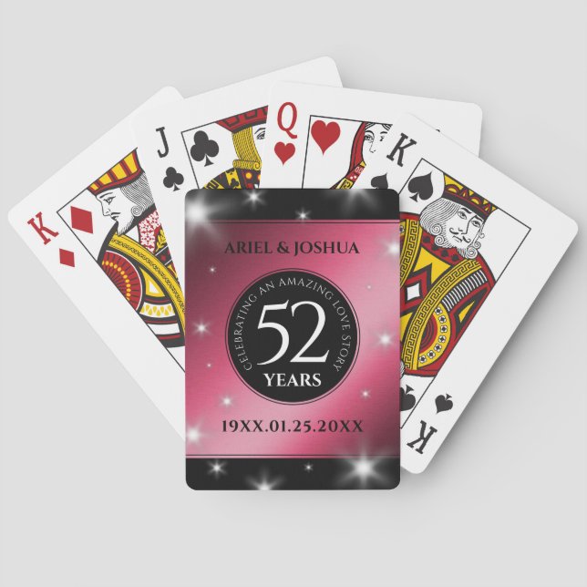 Elegant 52nd Star Ruby Wedding Anniversary Poker Cards (Back)