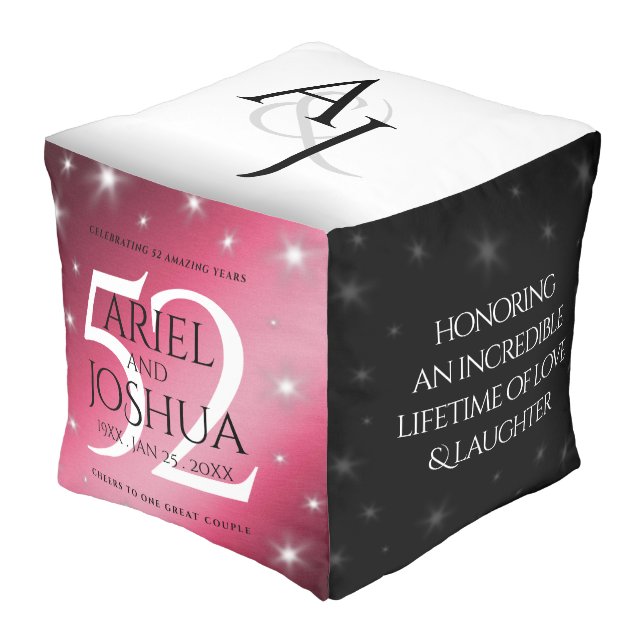 Elegant 52nd Star Ruby Wedding Anniversary Pouf (Angled Front)
