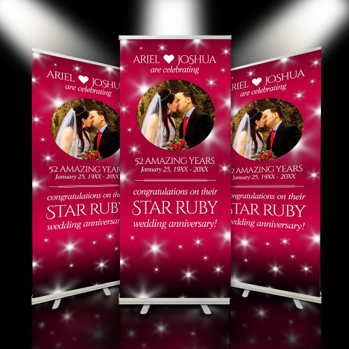 Elegant 52nd Star Ruby Wedding Anniversary Retractable Banner