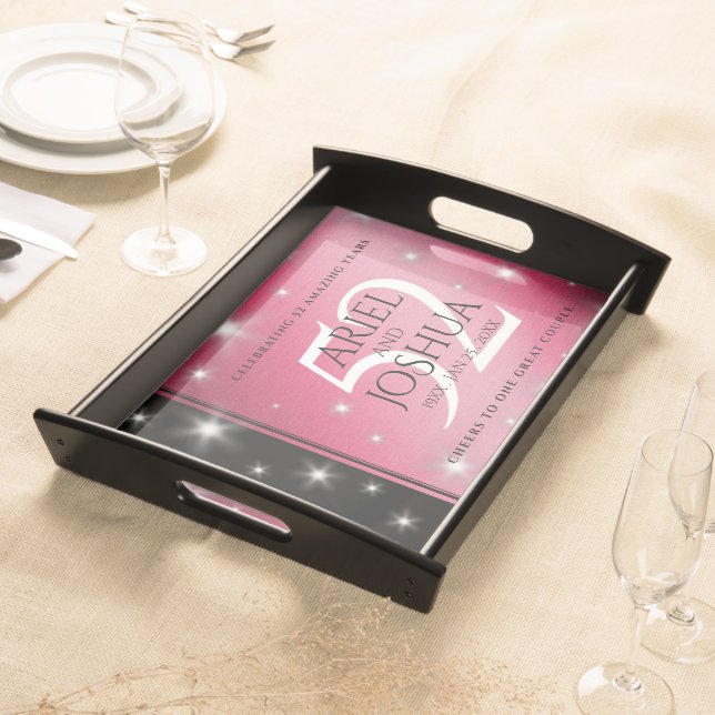 Elegant 52nd Star Ruby Wedding Anniversary Serving Tray (Front)