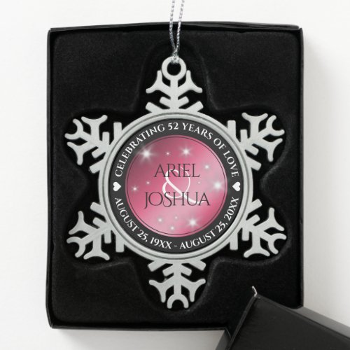 Elegant 52nd Star Ruby Wedding Anniversary Snowflake Pewter Christmas Ornament