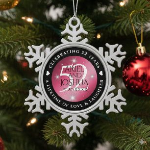 Elegant 52nd Star Ruby Wedding Anniversary Snowflake Pewter Christmas Ornament