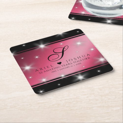 Elegant 52nd Star Ruby Wedding Anniversary Square Paper Coaster