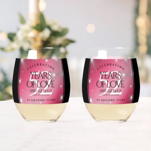 Elegant 52nd Star Ruby Wedding Anniversary Stemless Wine Glass