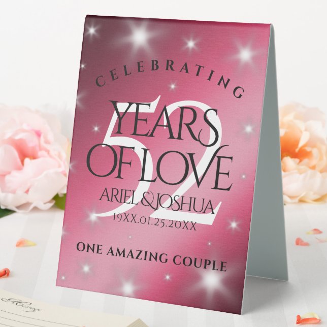 Elegant 52nd Star Ruby Wedding Anniversary Table Tent (In SItu (Wedding))