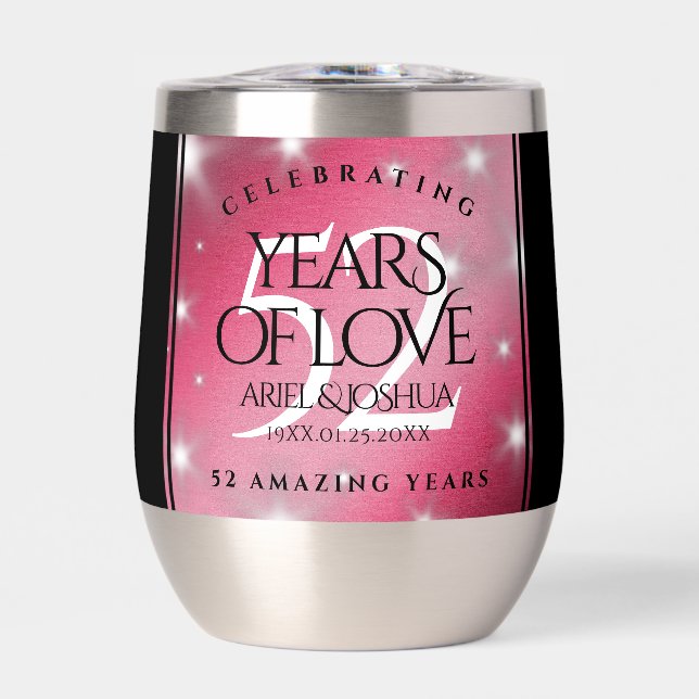 Elegant 52nd Star Ruby Wedding Anniversary Thermal Wine Tumbler (Front)