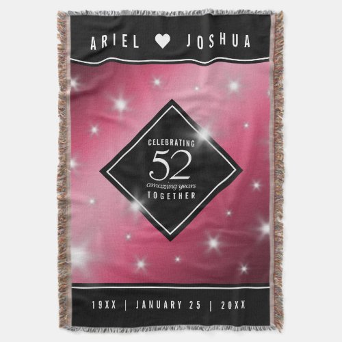 Elegant 52nd Star Ruby Wedding Anniversary Throw Blanket