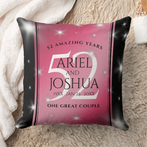 Elegant 52nd Star Ruby Wedding Anniversary Throw Pillow