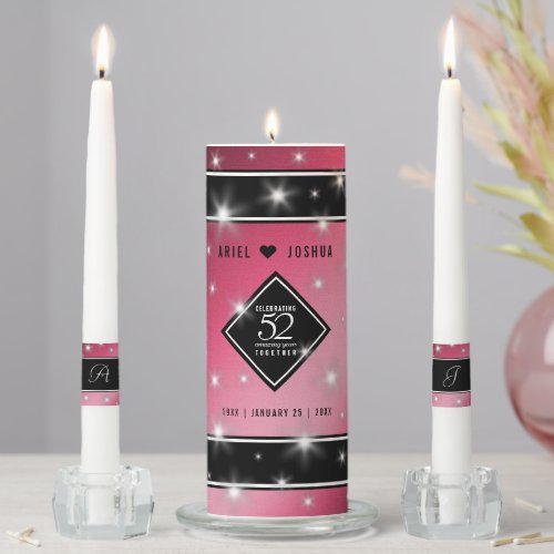 Elegant 52nd Star Ruby Wedding Anniversary Unity Candle Set