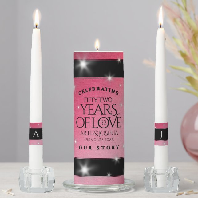 Elegant 52nd Star Ruby Wedding Anniversary Unity Candle Set (In Situ)