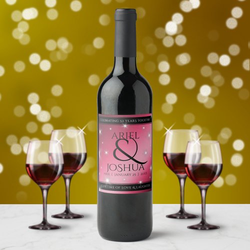 Elegant 52nd Star Ruby Wedding Anniversary Wine Label
