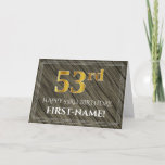 [ Thumbnail: Elegant 53rd Birthday: Faux Wood, Faux Gold Look Card ]