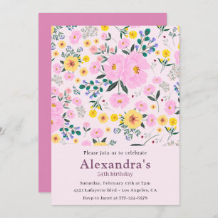 Elegant 54th birthday invitations Pink Floral Chic