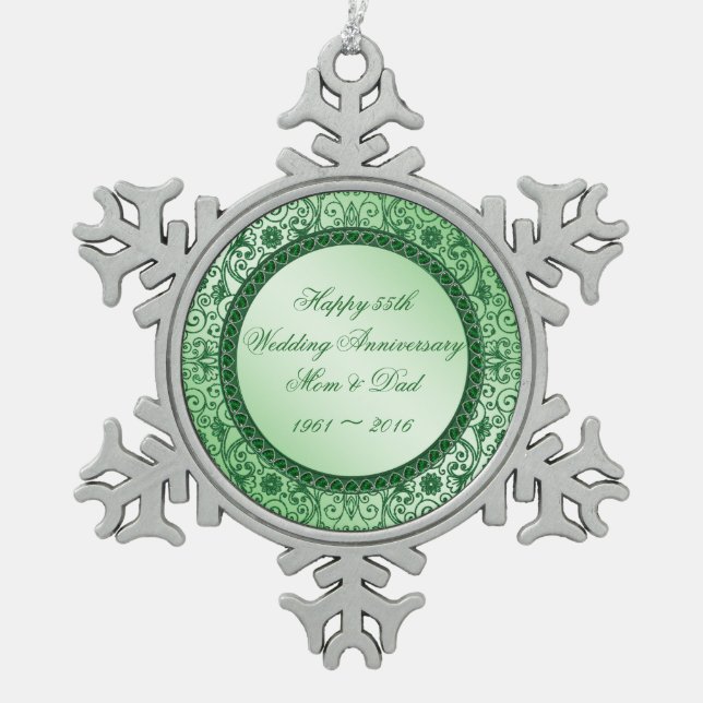 Elegant 55 Wedding Anniversary Snowflake Ornament (Front)