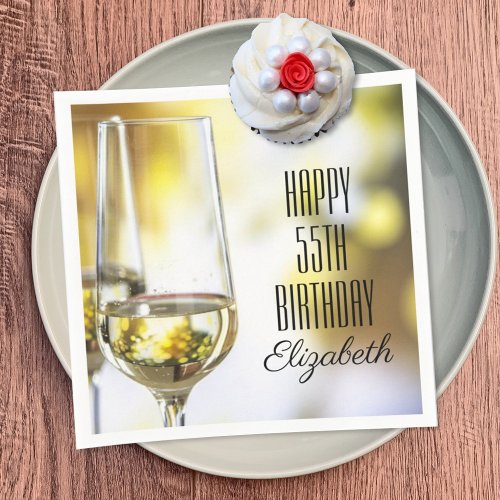 Elegant 55th Birthday Gold Bokeh Wine Glass Party Napkins