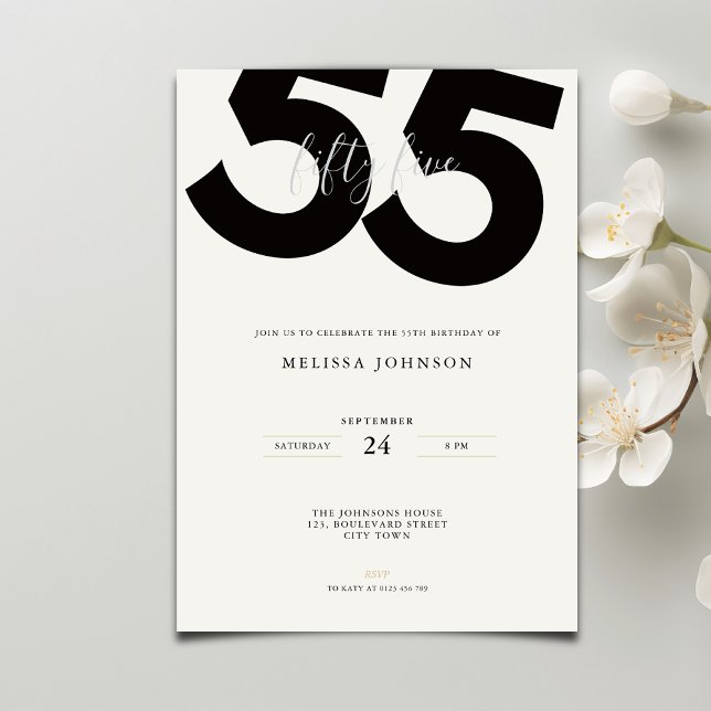 Elegant 55th Birthday Invitation - Minimal Style (Creator Uploaded)