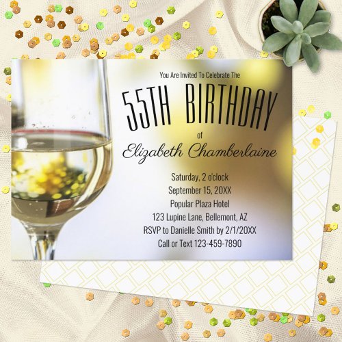 Elegant 55th Birthday Party Wine Gold White  Bokeh Invitation