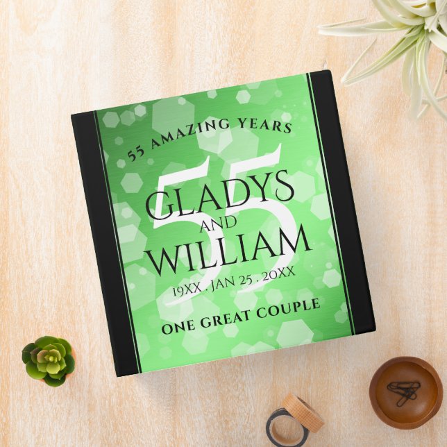 Elegant 55th Emerald Wedding Anniversary 3 Ring Binder (In Situ)