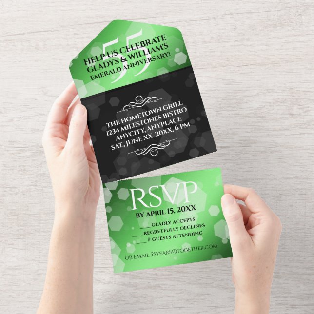 Elegant 55th Emerald Wedding Anniversary All In One Invitation (Tearaway)