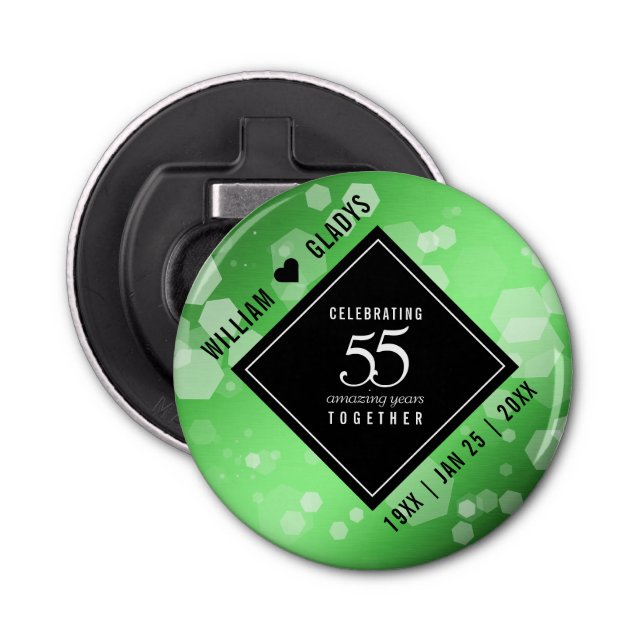 Elegant 55th Emerald Wedding Anniversary Bottle Opener (Front)