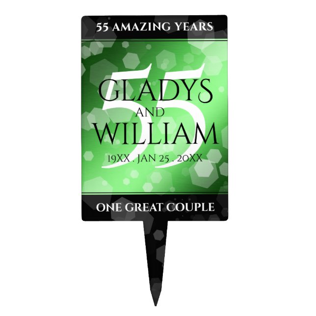 Elegant 55th Emerald Wedding Anniversary Cake Topper (Front)