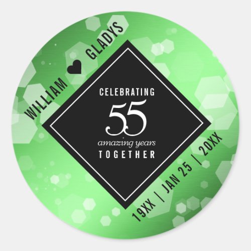Elegant 55th Emerald Wedding Anniversary Classic Round Sticker