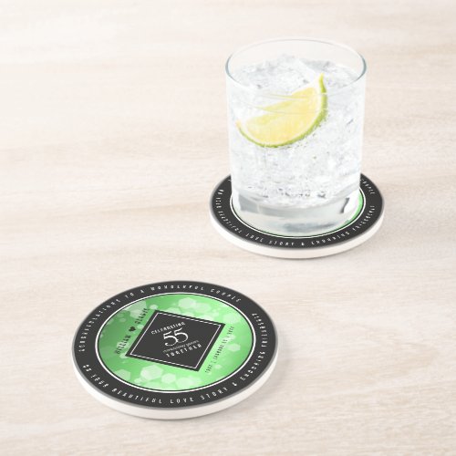 Elegant 55th Emerald Wedding Anniversary Coaster