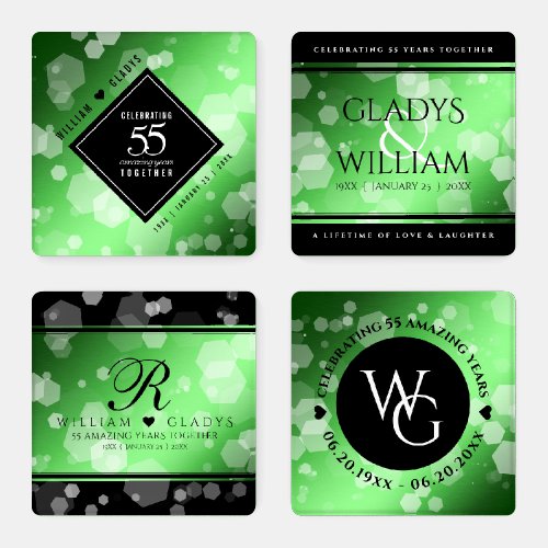 Elegant 55th Emerald Wedding Anniversary Coaster Set