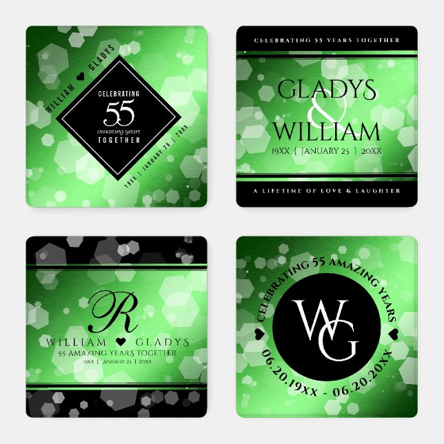 Elegant 55th Emerald Wedding Anniversary Coaster Set (Set)