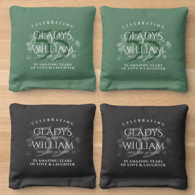 Elegant 55th Emerald Wedding Anniversary Cornhole Bags (Wood)