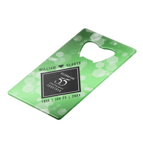 Elegant 55th Emerald Wedding Anniversary Credit Card Bottle Opener