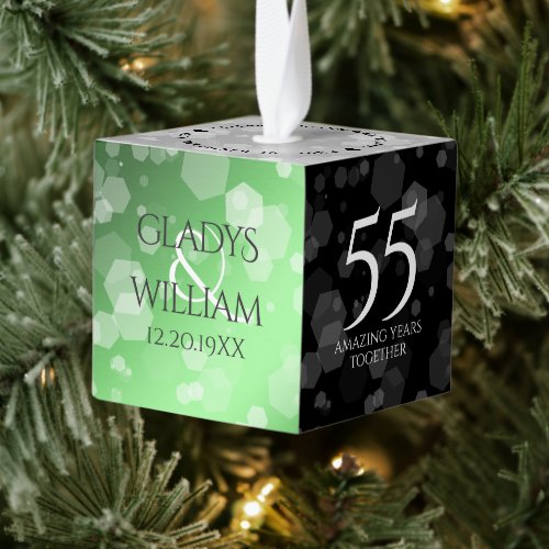 Elegant 55th Emerald Wedding Anniversary Cube Ornament