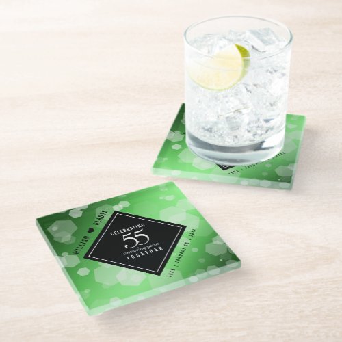 Elegant 55th Emerald Wedding Anniversary Glass Coaster