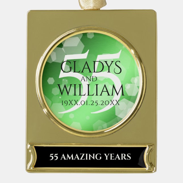 Elegant 55th Emerald Wedding Anniversary Gold Plated Banner Ornament (Front)